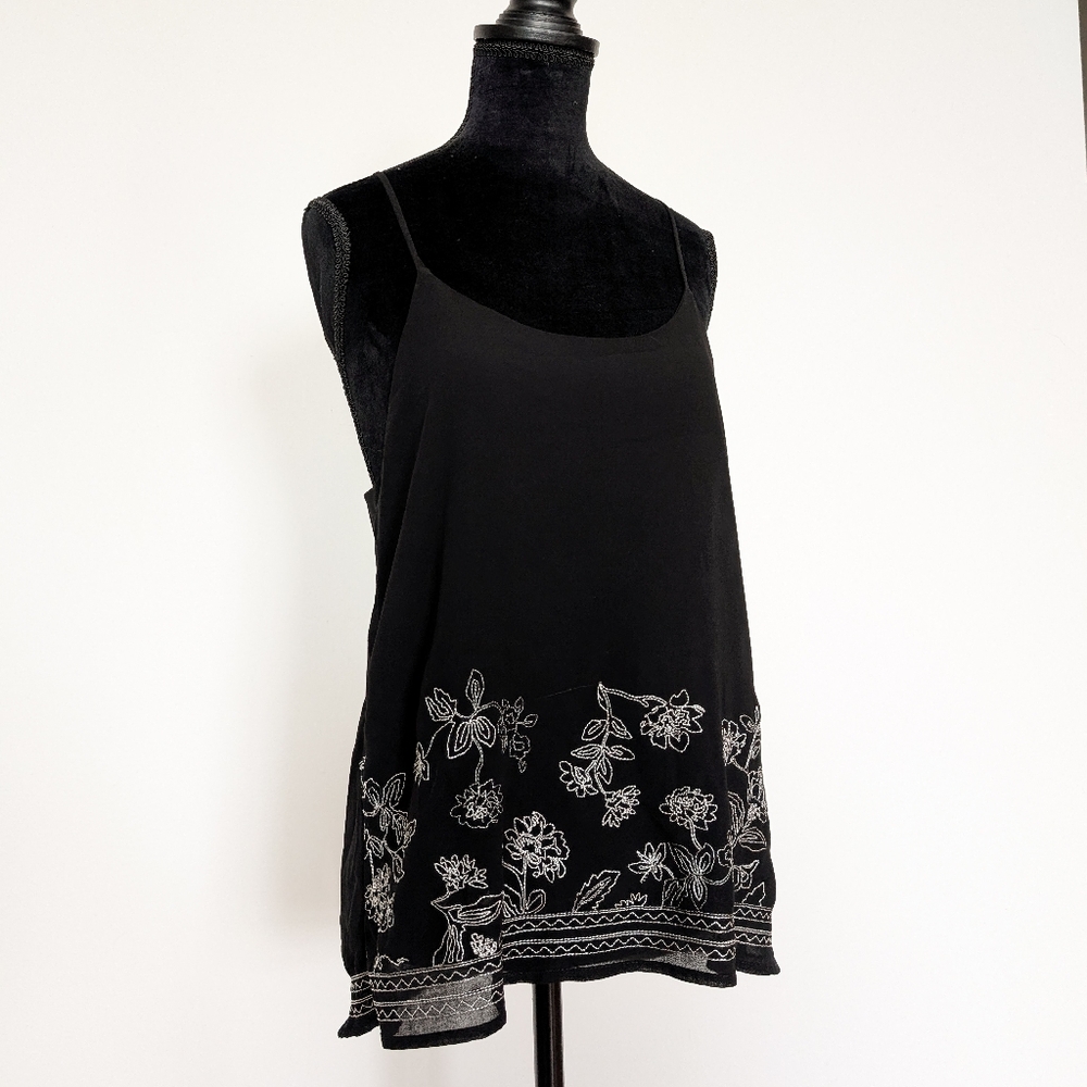 Black Embroidered Chiffon Tank Top Size ~M